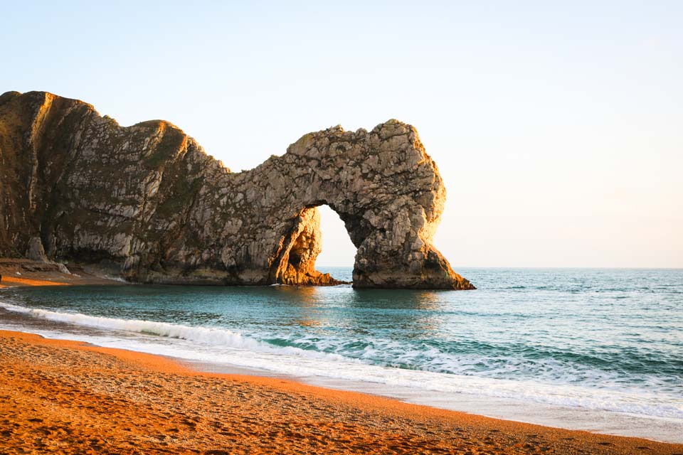 Durdle Door, a short steep cliff walk from Lulworth Cove on the UK's Jurassic Coast